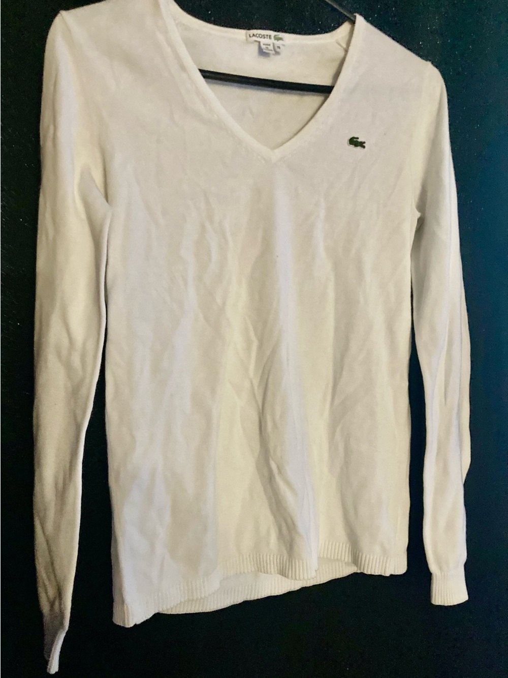 Lacoste White V-Neck Knit Sweater Size 38 Medium